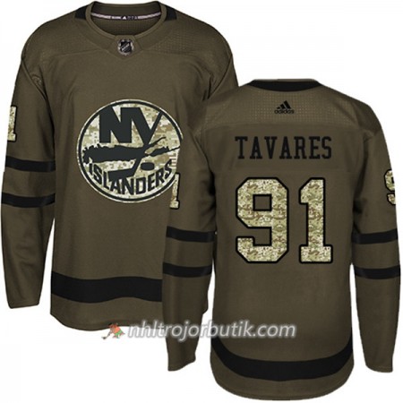 Män Ishockey New York Islanders Tröja John Tavares 91 Adidas 2017-2018 Camo Grön Authentic